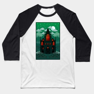 Gothic Cathedral with graveyard Red and Green Baseball T-Shirt